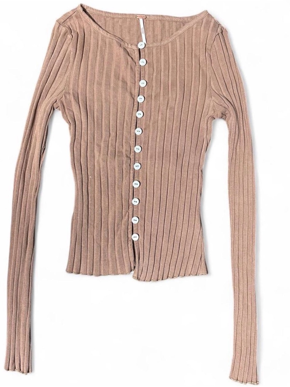 Free People Tilly Long Sleeve Ribbed Cardigan Top - Fallen Rock Brown